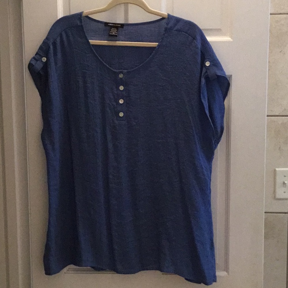 Women’s soft blue cap sleeve blouse